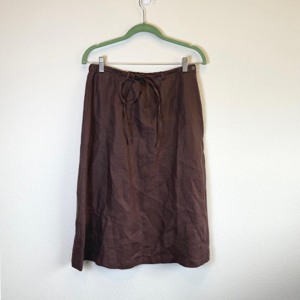 Peruvian Connection 100% Linen Brown Skirt Sz 10 Boho Beachy Resort Vacation